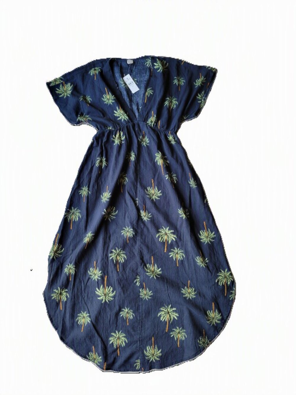 NWT xxs 100% Cotton Crinkle Gauze Kimono Dress Coverup Caftan Navy Palm Print